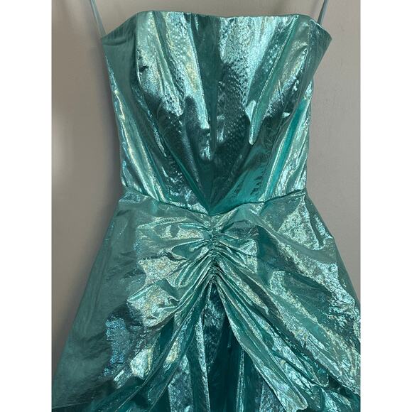 Vintage‎ Nadine Formals 80s Gown Dress Teal Formal Mermaid Lame Metallic Size 3 - Picture 2 of 7